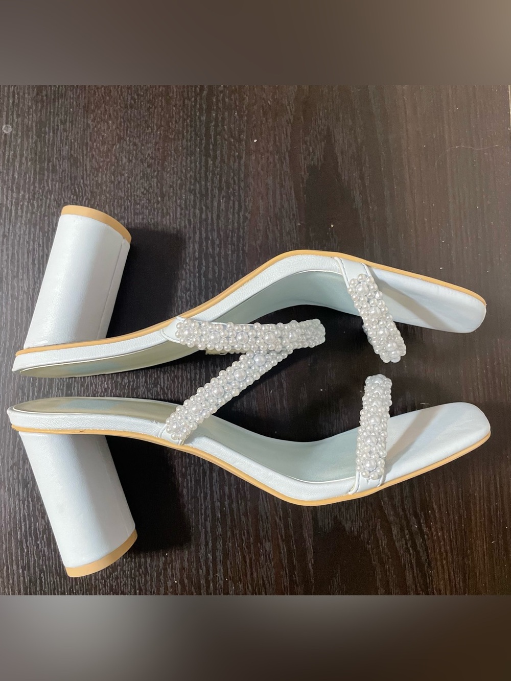 Homecoming Pearl-Embellished Light Blue Strappy Block Heels | Wms Sz 10 | NWOT - Picture 3 of 9